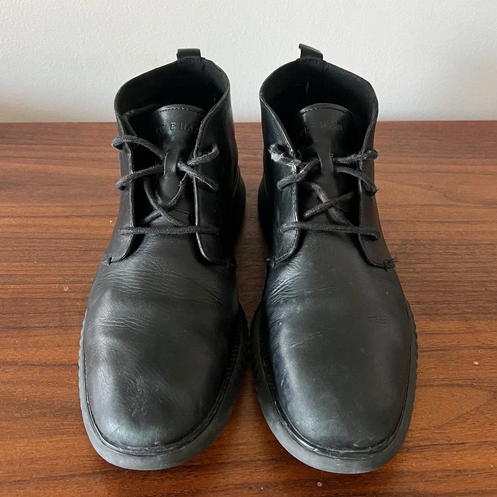 Cole Haan Chukka Boots Black Leather Grand OS Casual Comfort Mens Size 10.5